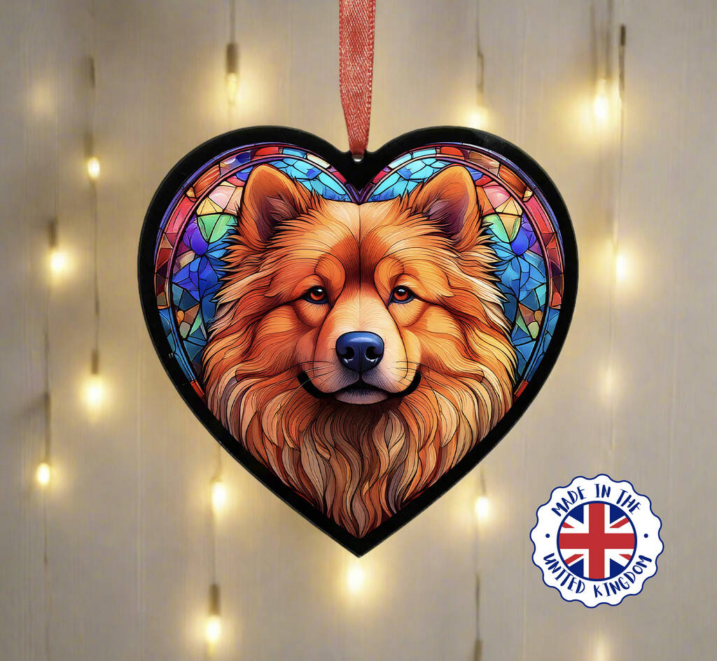 Chow Chow Stained Glass Effect Heart Suncatcher, 1 of 6