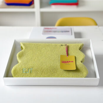 Personalised Scallop Edge Cashmere Scarf In Lime, 3 of 8