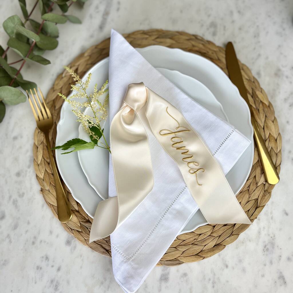 Embroidered Ribbon Knot Place Setting, 1 of 4