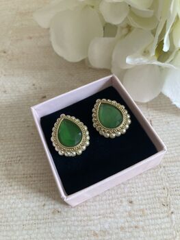 Green Gold Pearl Stud Earrings, 2 of 5