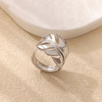 Tropical Monstera Plant Leaf Open Statement Gold/S Ilver Ring, 5 of 5