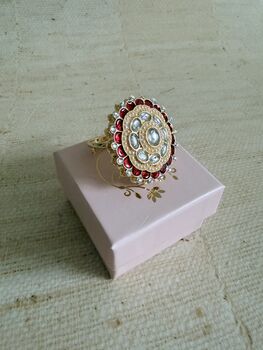 Maroon Pearl Meenakari Gold Ring, 5 of 9