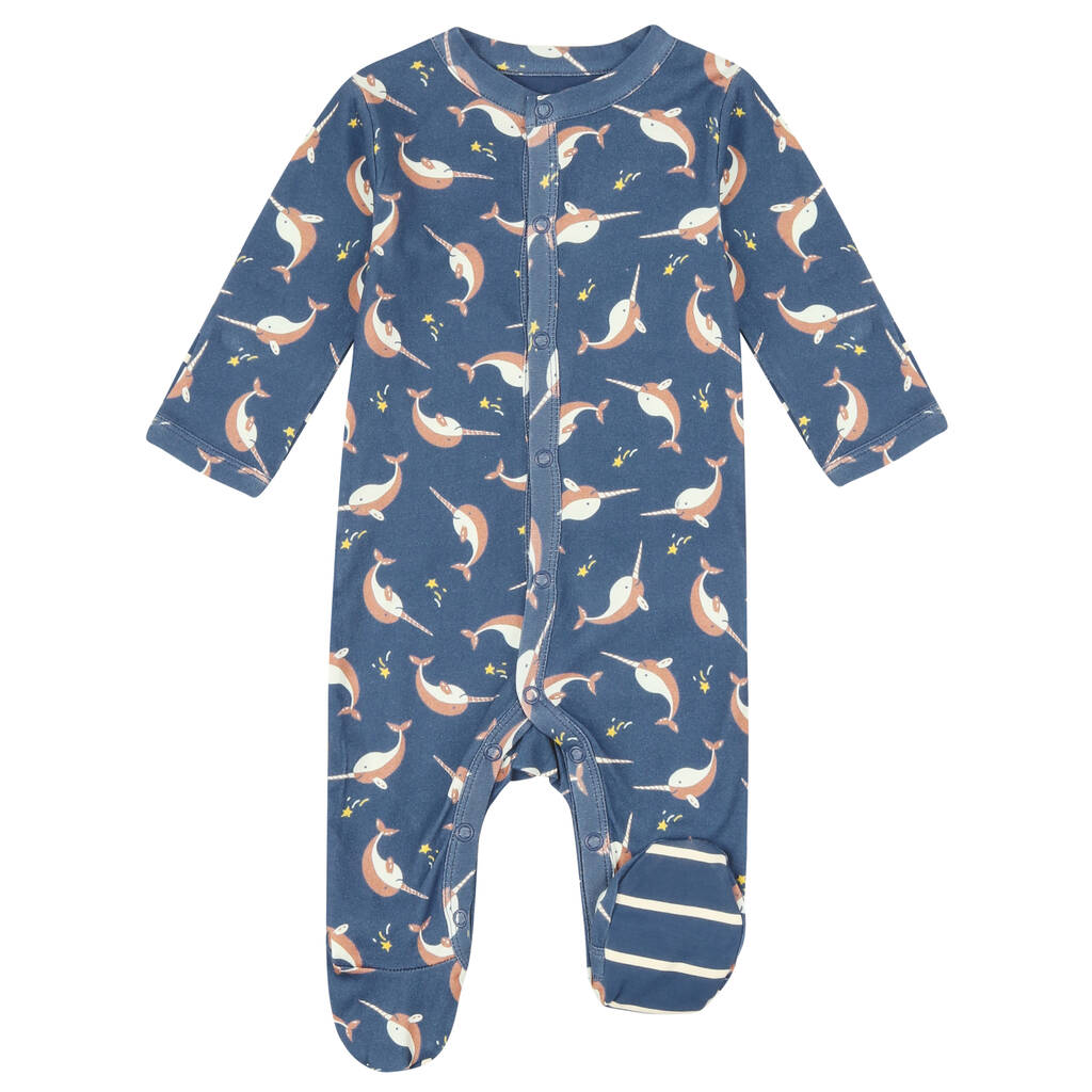 Narwhal Baby Sleepsuit By Piccalilly | notonthehighstreet.com