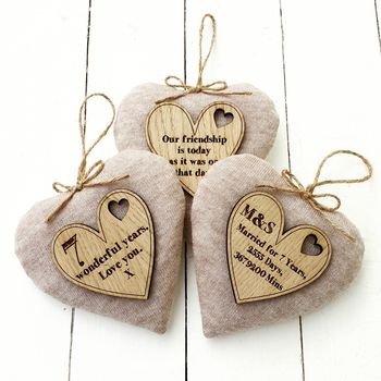 7th Wedding Anniversary Wool Heart With Oak Message, 4 of 6