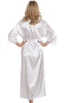 British Made White Bridal Long Satin Dressing Gown With Lace Detail Ladies Size 8 To 28 UK, 3 of 5