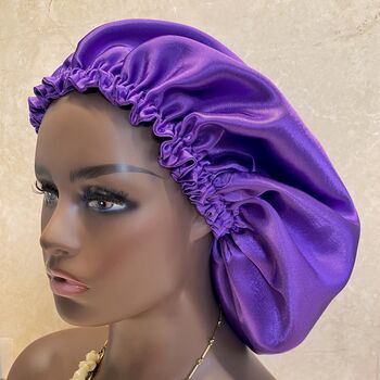 Set Of Two, Silk Scrunchie With Sleep Hair Cap, Purple, 2 of 9