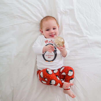 Personalised Penguin Baby First Christmas Top / Outfit, 2 of 7