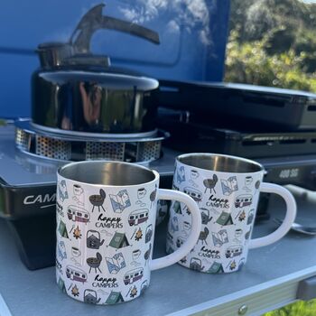 Happy Campers Retro Camper Van Enamel Mugs, 3 of 4