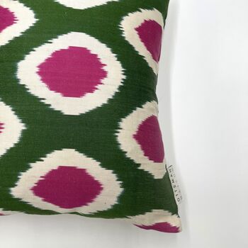 Square Ikat Silk Cushion Watermelon Spot, 3 of 7