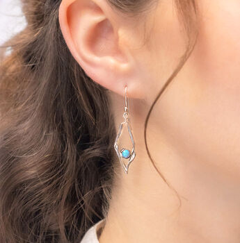 Sterling Silver Blue Opal Delicate Drop Earrings, 2 of 6