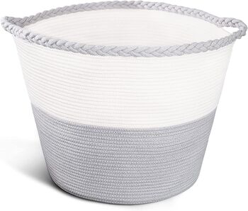 61 L White And Grey Cotton Rope Woven Basket, 4 of 9
