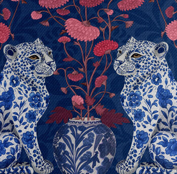 Chinoiserie Leopard Twins On Blue Lampshade, 4 of 5