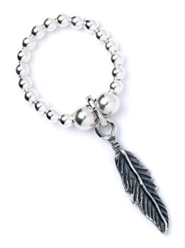 Sterling Silver Ball Bead Ring With Feather, 4 of 7