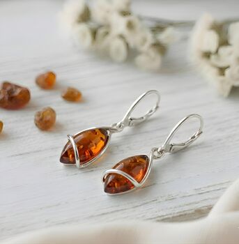 Modern Baltic Amber And Sterling Silver Drop Earrings, 3 of 3