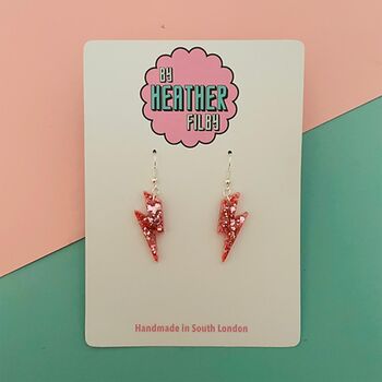 Pink Glitter Lightning Bolt Earrings Small And Large, 3 of 3