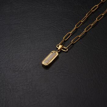 Gold Tiger Eye Pendant Necklace, Engraved Pendant Chains, 5 of 12