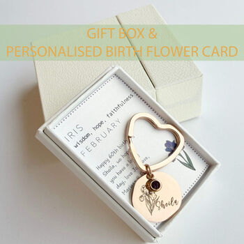 Personalised Birth Flower Birthstone Keyring Gift In A Box, 2 of 12