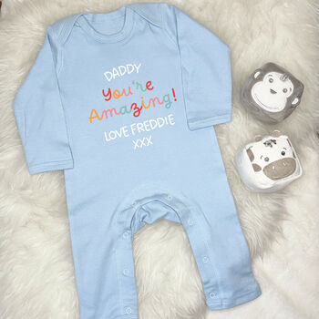 Daddy You're Amazing Personalised Bright Babygrow, 3 of 6