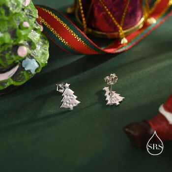 Sterling Silver Extra Tiny Christmas Tree Stud Earrings, 2 of 11