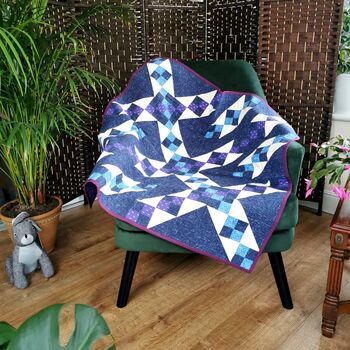 Handmade Patchwork Lap Quilt/Throw, Blues And Purples, 9 of 11