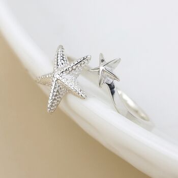 Sterling Silver Starfish Adjustable Open Band Ring, 5 of 6
