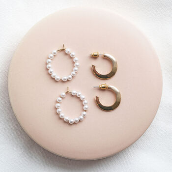 Gold Plated Pearl Hoop Earring Set, 3 of 5