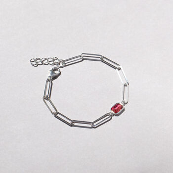 Sterling Silver Red Cubic Zirconia Paperclip Chain Bracelet, 2 of 7