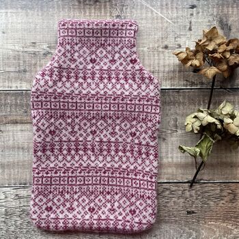 Fairisle Soft Knitted Hot Water Bottle Pink, 3 of 5