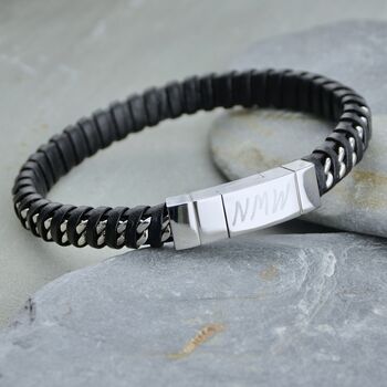 Men's Personalised Twisted Leather And Chain Bracelet, 2 of 7