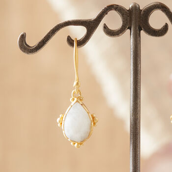 White Moonstone Matt Gold And Silver Drop Earrings, 8 of 12
