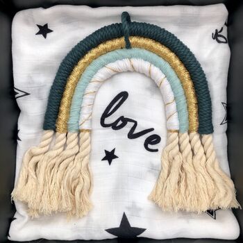 Rainbow And Personalised Muslin Blanket Baby Gift Set, 2 of 8