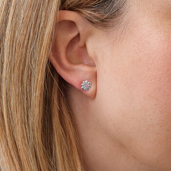 Sterling Silver And Pink Crystal Daisy Flower Earrings, 2 of 3
