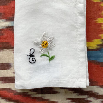 Personalised Hand Embroidered Initial Linen Napkin, 8 of 10