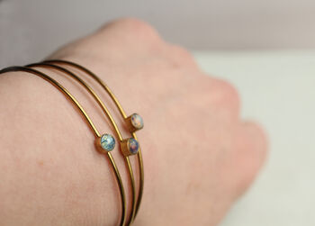 Vintage Brass Opal Bangle Bracelet, 2 of 9
