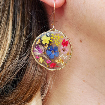 Hand Made Real Flowers Earrings Gold Leaf Medium, 8 of 10
