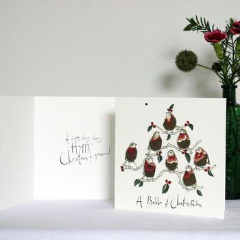A Bobbin Of Christmas Robins Christmas Card Pack Of Six, 5 of 5