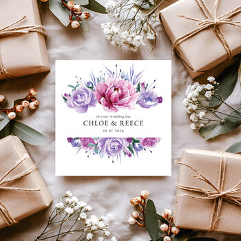 Personalised Wedding Card: Pink And Purple Floral Design, 2 of 5