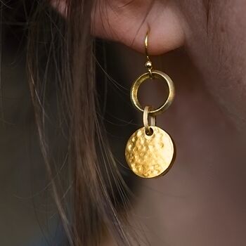 Gold Plated Hammered Disc Earrings, 4 of 10