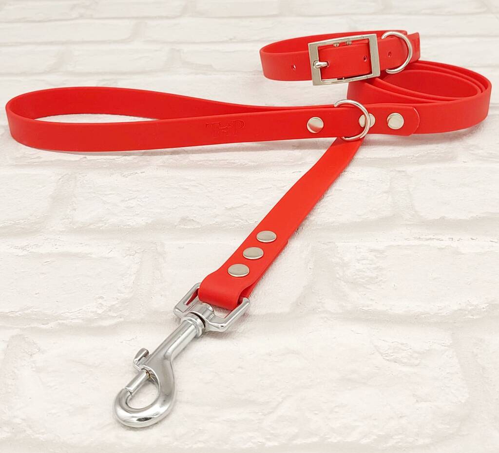 Waterproof Dog Collar And Lead Set Red By Trinkety Paws