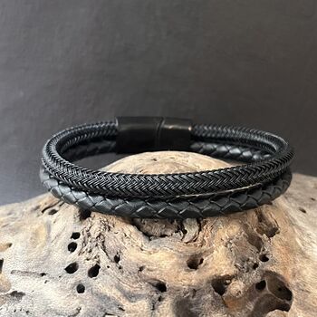 Stainless Steel And Leather Rope Mens Bracelet, 3 of 3