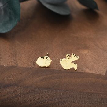 Mismatched Squirrel And Acorn Nut Stud Earrings In Sterling Silver, 6 of 12