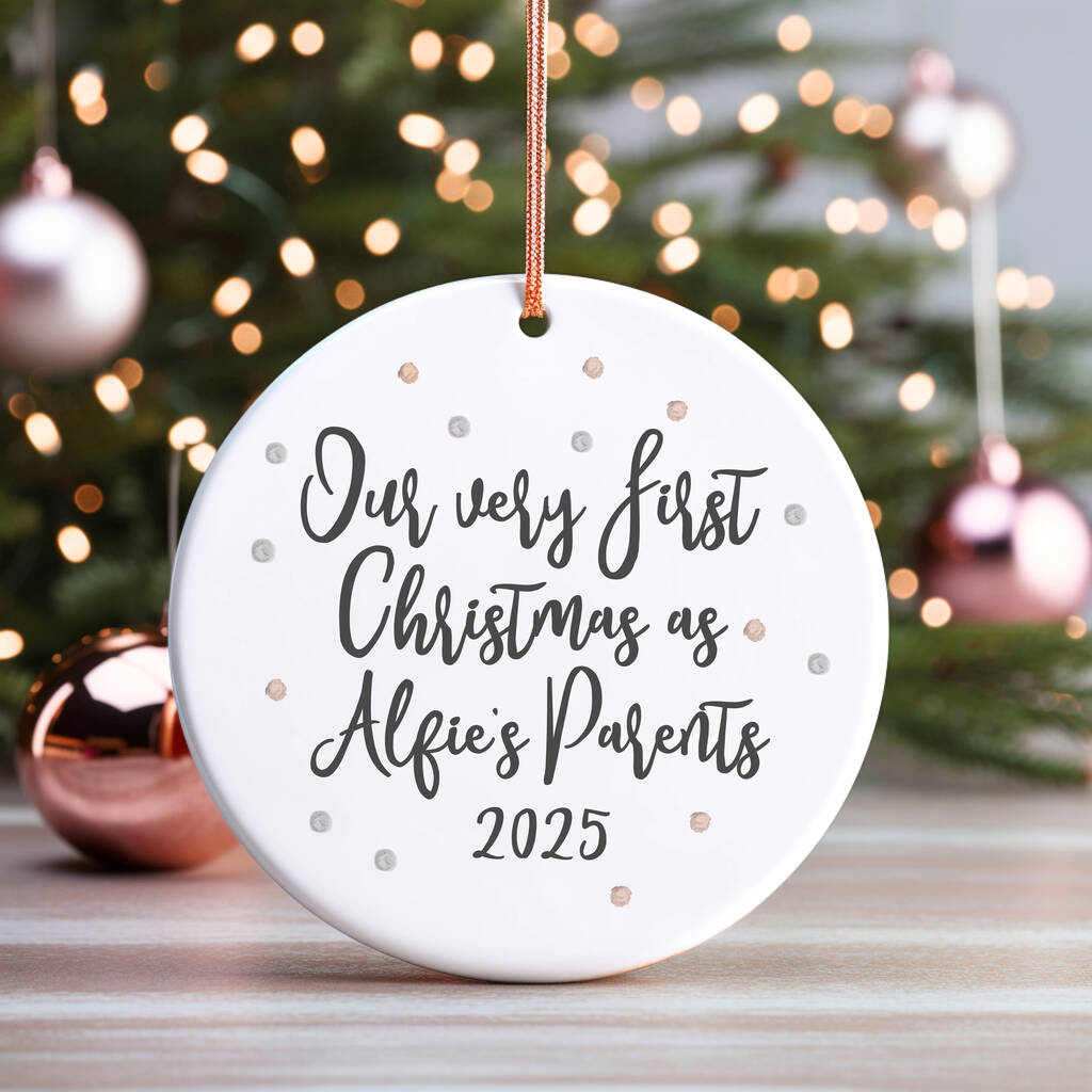 Our Very First Christmas As Parents Personalised Tree Decoration, 1 of 5