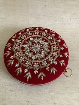 Red Handcrafted Velvet Bangle Clutch Bag, 3 of 8
