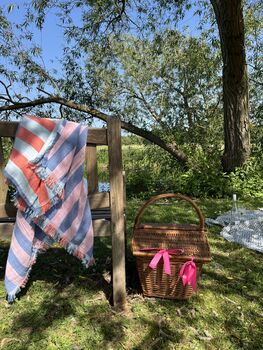 Dolce 100% Cotton Modern Striped Beach Towel Pink And Blue, 12 of 12