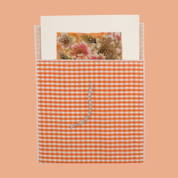 Reusable Organic Gingham Eco Envelope Square | Tangerine, 3 of 5