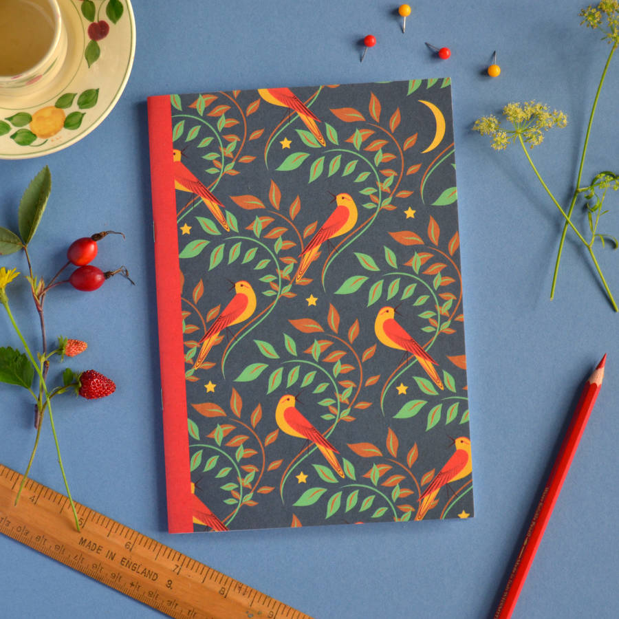 Nightingale Pattern Notebook A5 Size By Red Gate Arts