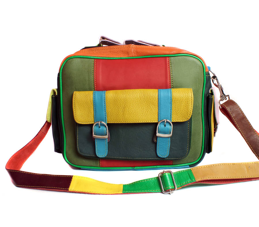 leather colourful crossbody holdall weekend bag unisex by what daisy