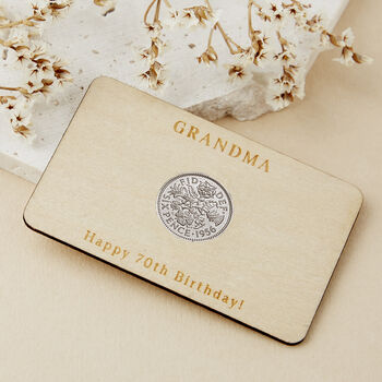 70th Birthday 1955 Or 1956 Sixpence Personalised Wallet Card, 2 of 7