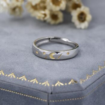 Sterling Silver Moon And Star Ring With Gold Plating, 2 of 10