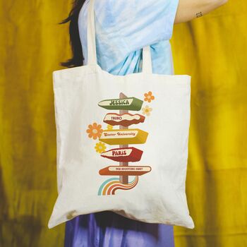 Retro Sixties Signpost Personalised Tote Bag For Her, 2 of 3